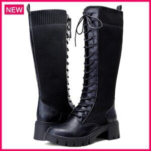 Knee High Combat Boots Chunky Platform Heel Lace Up Gothic Punk Work Boots